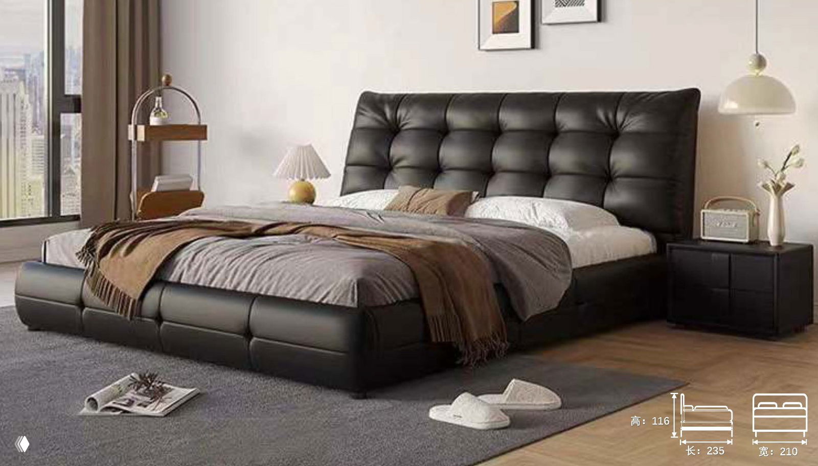 Кровать 235×210×116 — варианты эко‑кожи и кожи