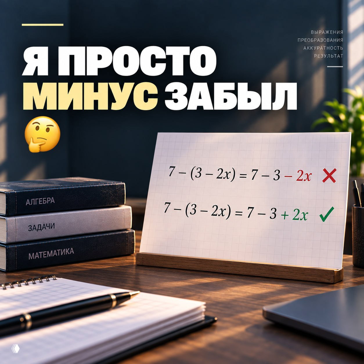 «Я просто минус забыл» — раскрытие скобки