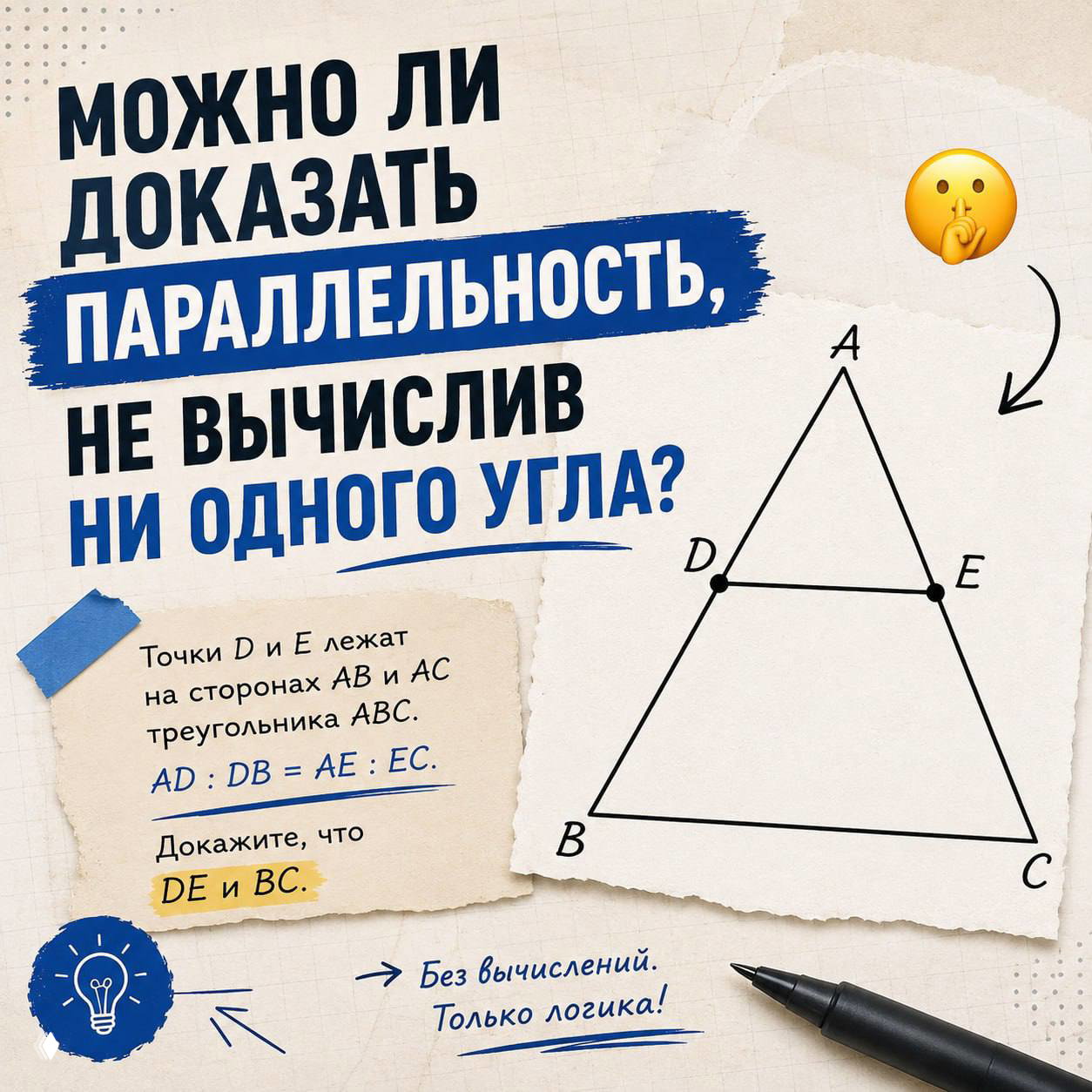 Можно ли доказать параллельность без вычислений углов?