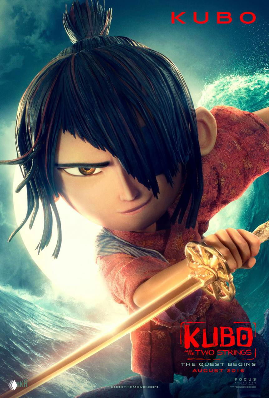 Постер «Кубо. Легенда о самурае»: герой с мечом на водном фоне, эстетика стоп-моушена и эпического приключения.