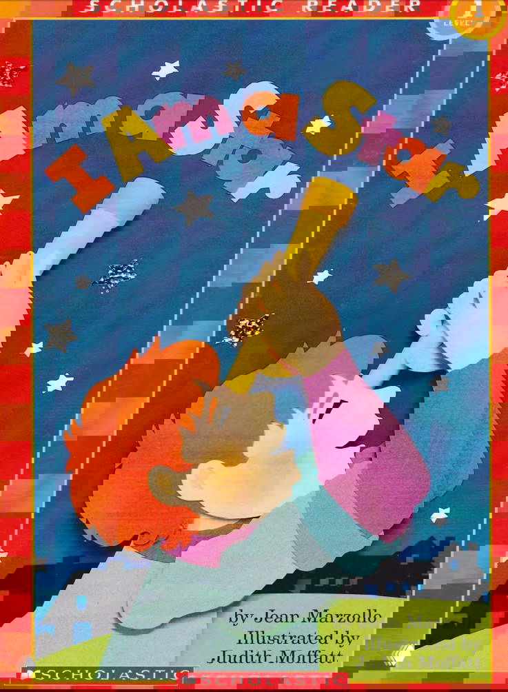 Обложка книги «I am a Star» Джин Марцолло: мультяшный ребёнок смотрит в телескоп на ночное небо со звёздами и ярким заголовком.