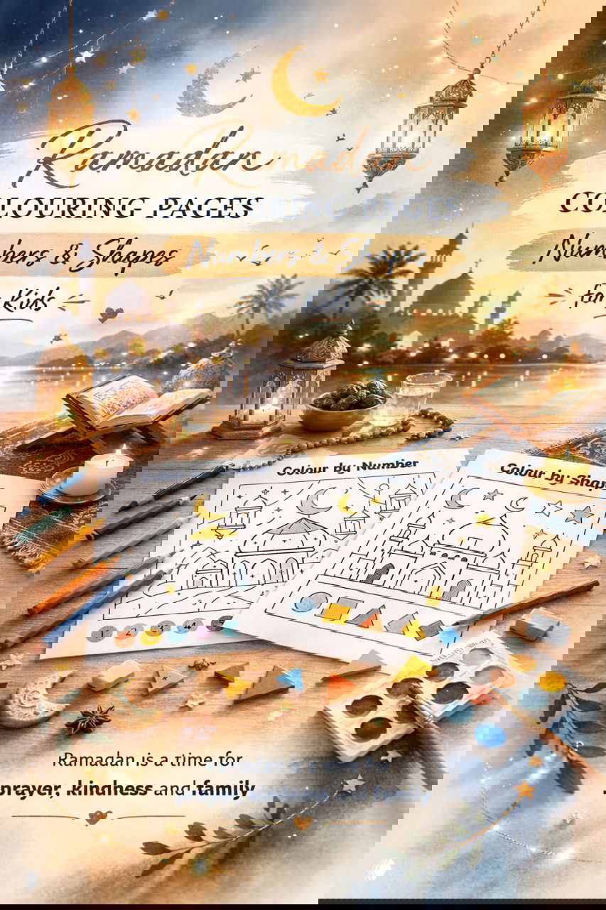 Раскраски по номерам и формам на английском — Рамадан