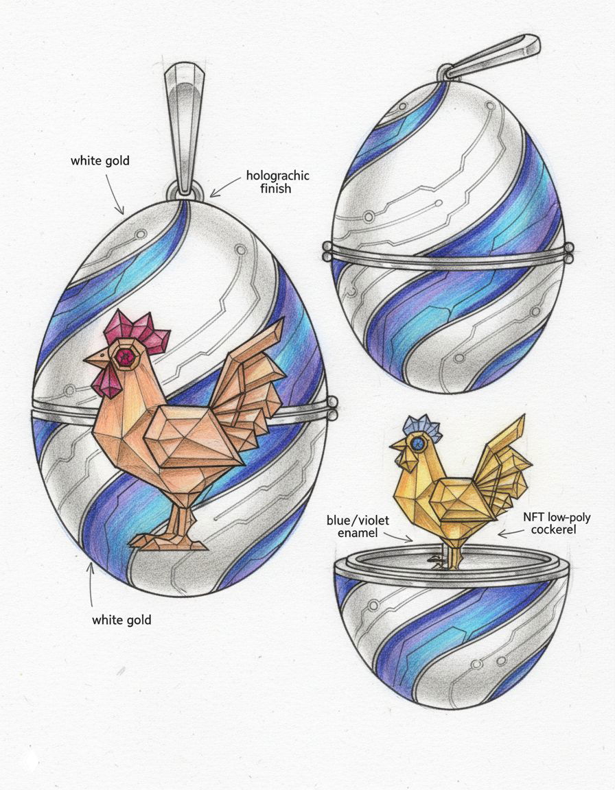 Современный эскиз яйца Фаберже «Яйцо с петушком», 1886