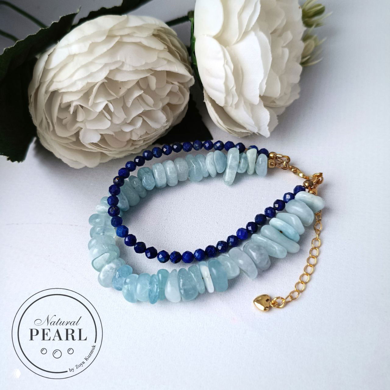 Браслет из аквамарина и лазурита