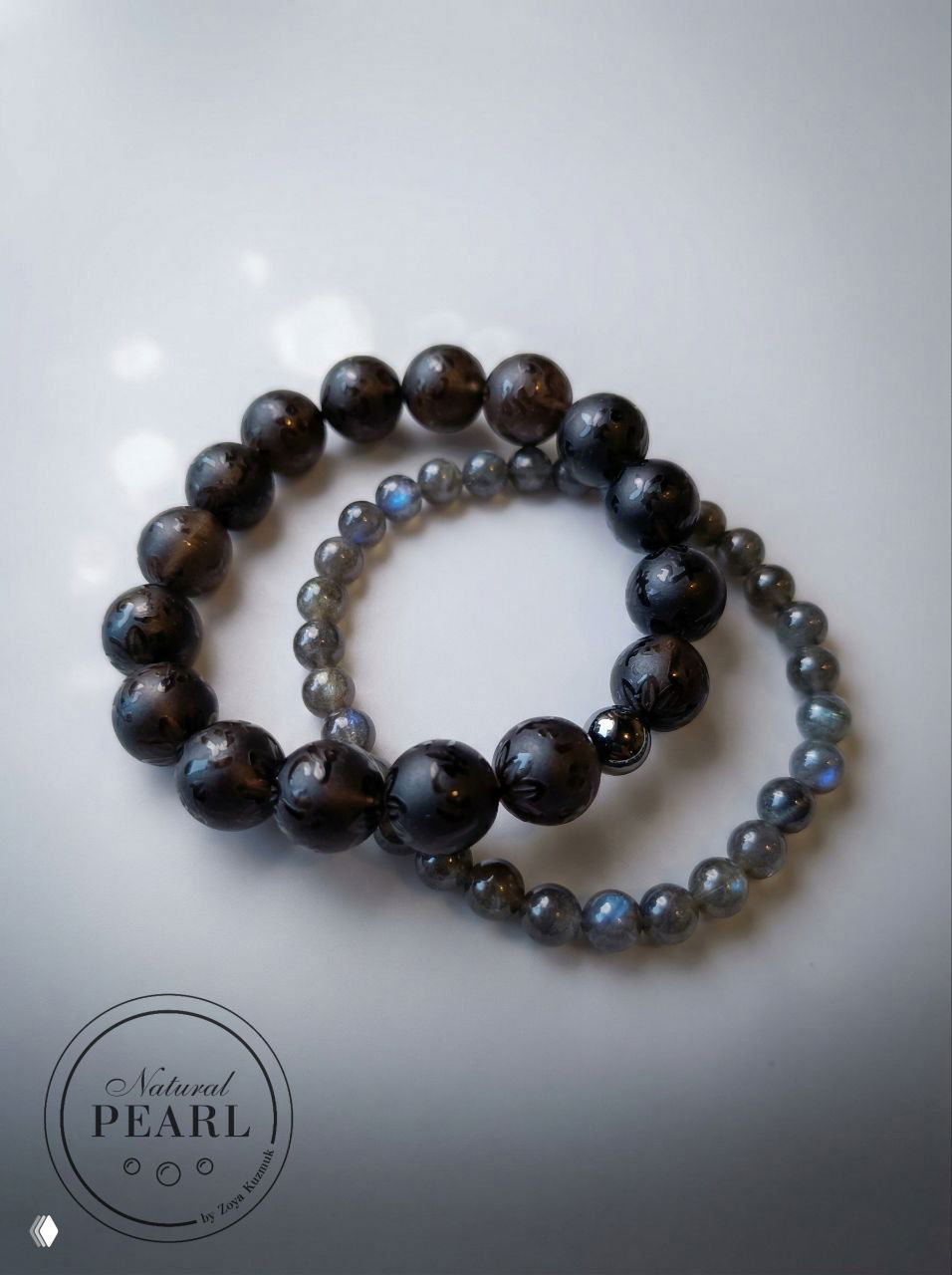 Браслеты — лабрадор, дымчатый кварц, гематин