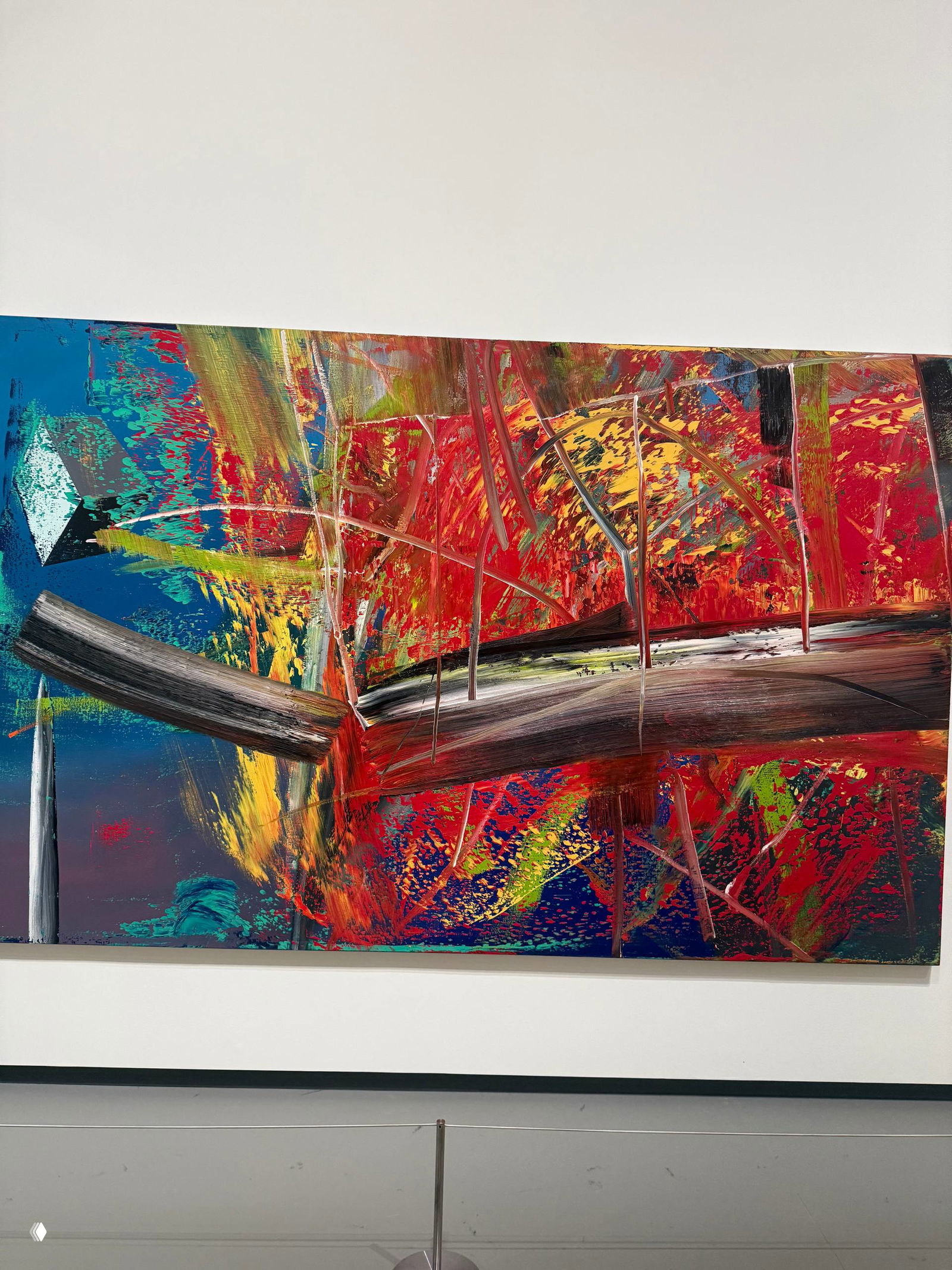 Крупный фрагмент яркой абстрактной живописи: густые мазки, контрастные цвета и динамика линий, типичные для абстрактных «Abstraktes Bild» и техники ракеля.