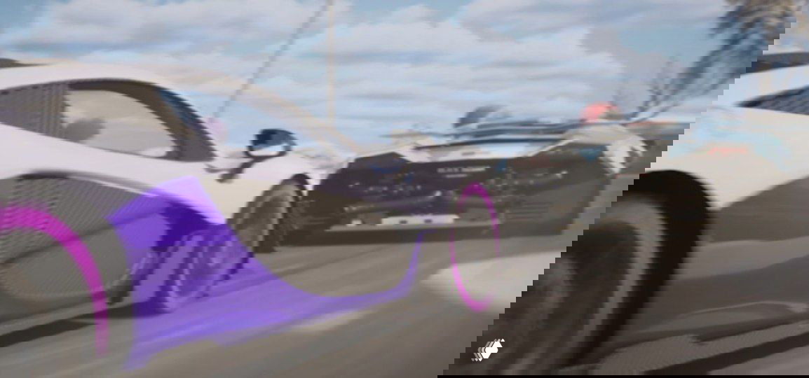 Динамичный кадр гонки из Black Russia: два спортивных автомобиля на трассе в движении, заметно размытие скорости и яркие акценты на кузовах машин.