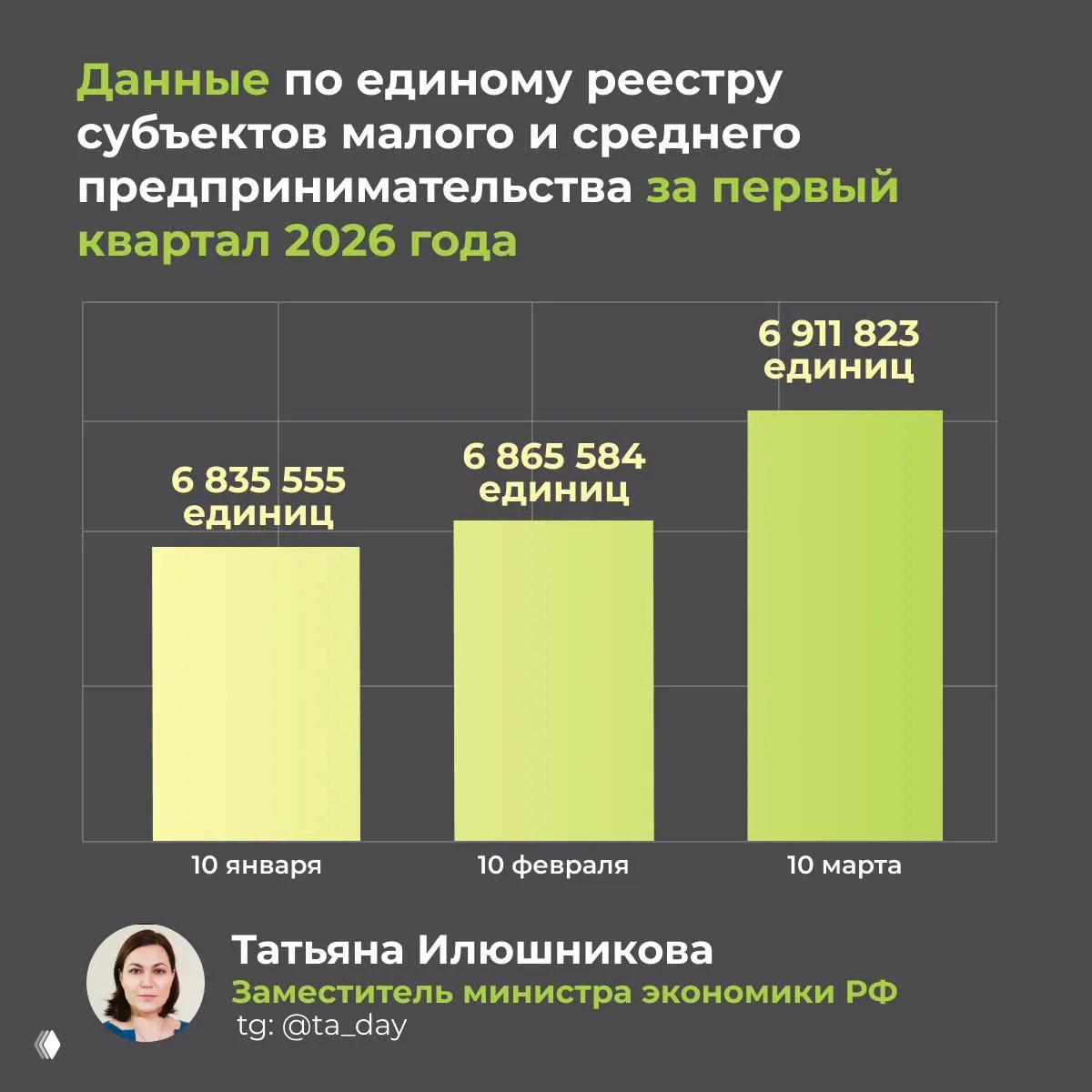 Данные реестра МСП: 6,91 млн на 10 марта 2026