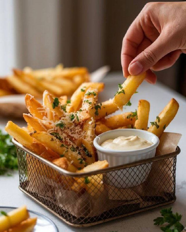 Диетическая картошка фри с пармезаном и чесноком