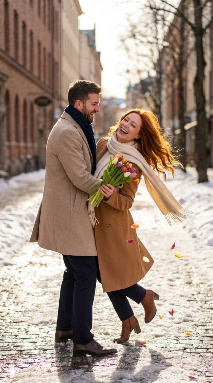 Промпт для весеннего фото пары (с тюльпанами)