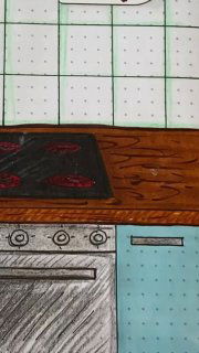 Превью: кадр рабочей поверхности и варочной панели — плита, столешница и плиточная стенка; контекст приготовления блинов в кухне.