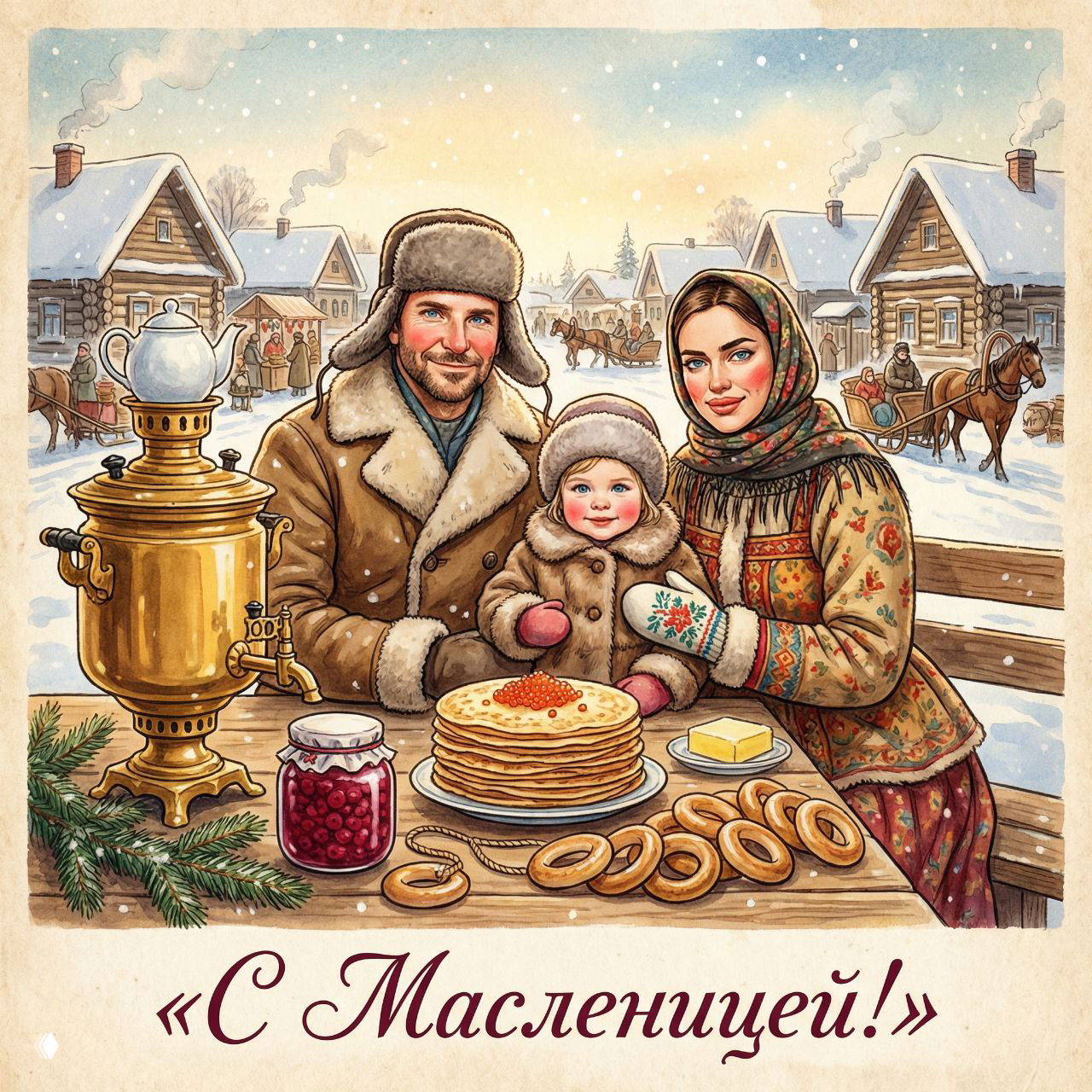 Масленичная открытка в винтажном стиле — бриф